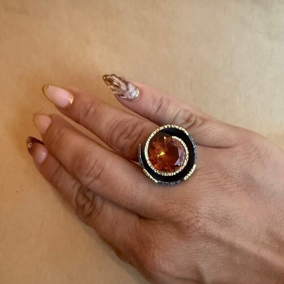 Turkish Zultanite Gem Hammered Black Rhodium 925 Sterling Silver and Gold Ring - Picture 11 of 16